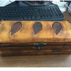 Wooden Trinket Box with Leaves